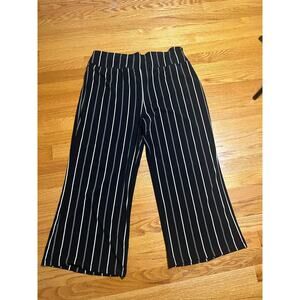 Express wide leg cropped palazzo pants black‎ white stripe elastic smocked L